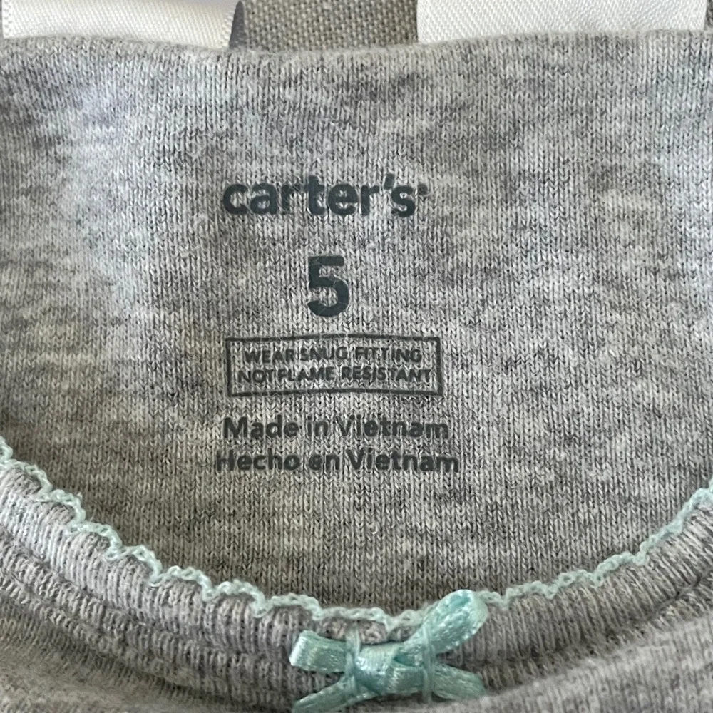Carters Girls Gray Owl Heart Applique Short Sleeve T‎ Shirt Size 5